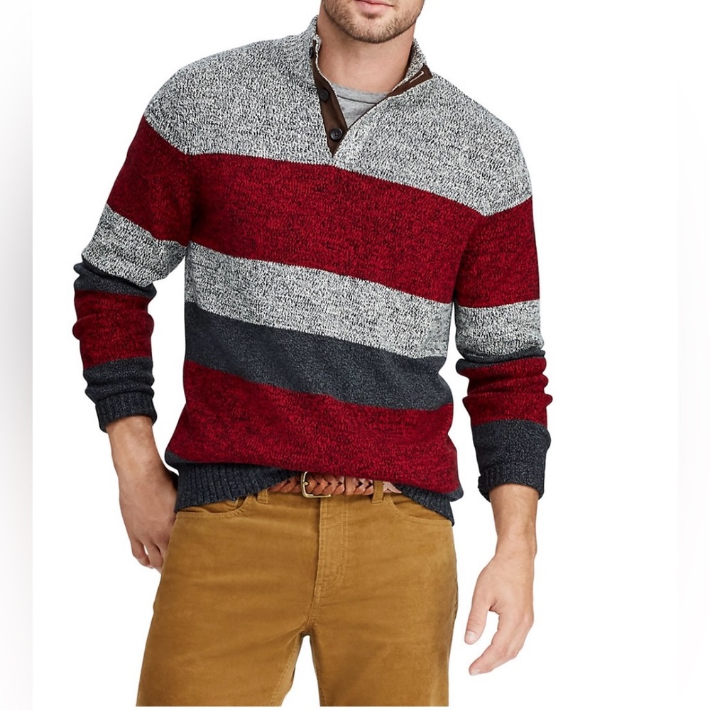 Chaps Classic-Fit Stripped Mockneck Sweater Men’s Size XXL